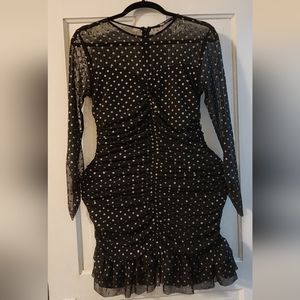 NEW zara medium dress glitter dots black ruched bodycon
